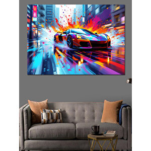 Hızlı Yarış Arabası Dekoratif Kanvas - Mdf Ahşap Tablo 100x140 cm