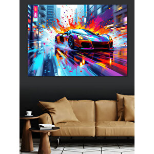 Hızlı Yarış Arabası Dekoratif Kanvas - Mdf Ahşap Tablo