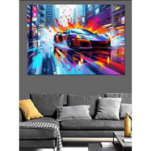 Hızlı Yarış Arabası Dekoratif Kanvas - Mdf Ahşap Tablo