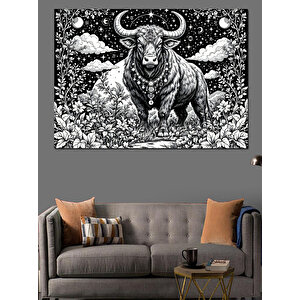Siyah-beyaz Boğa Dekoratif Kanvas - Mdf Ahşap Tablo