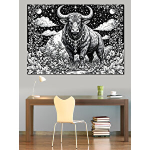 Siyah-beyaz Boğa Dekoratif Kanvas - Mdf Ahşap Tablo