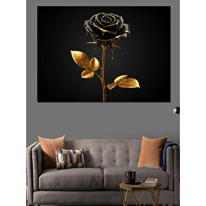 Altın Yapraklı Siyah Gül Dekoratif Kanvas - Mdf Ahşap Tablo 100x140 cm