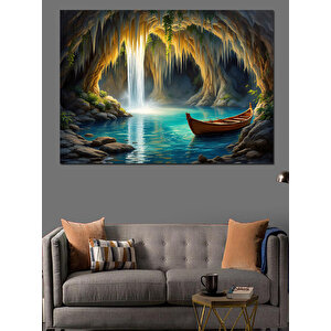 Mağarada Sandal Doğa Manzarası Dekoratif Kanvas - Mdf Ahşap Tablo 35x50 cm