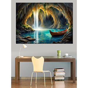 Mağarada Sandal Doğa Manzarası Dekoratif Kanvas - Mdf Ahşap Tablo 35x50 cm