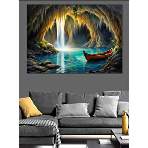 Mağarada Sandal Doğa Manzarası Dekoratif Kanvas - Mdf Ahşap Tablo 35x50 cm