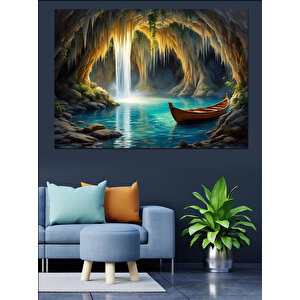 Mağarada Sandal Doğa Manzarası Dekoratif Kanvas - Mdf Ahşap Tablo