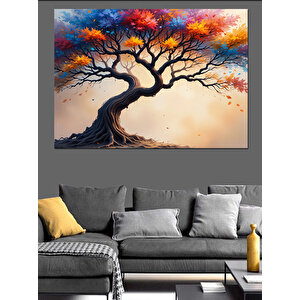 Eğilen Ağaç Sarı Yaprak Dekoratif Kanvas - Mdf Ahşap Tablo 70x100 cm