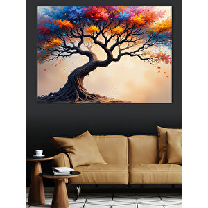 Eğilen Ağaç Sarı Yaprak Dekoratif Kanvas - Mdf Ahşap Tablo 70x100 cm