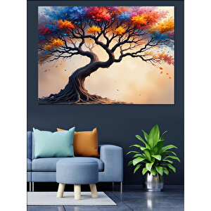 Eğilen Ağaç Sarı Yaprak Dekoratif Kanvas - Mdf Ahşap Tablo 70x100 cm