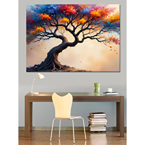 Eğilen Ağaç Sarı Yaprak Dekoratif Kanvas - Mdf Ahşap Tablo