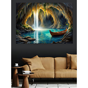 Mağarada Sandal Doğa Manzarası Dekoratif Kanvas - Mdf Ahşap Tablo