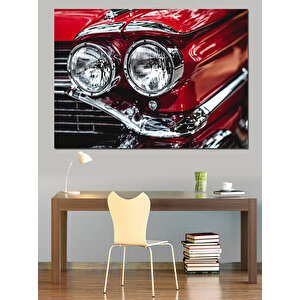 Kırmızı Klasik Araba Farları Dekoratif Kanvas - Mdf Ahşap Tablo 70x100 cm