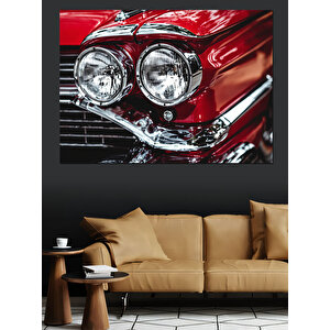 Kırmızı Klasik Araba Farları Dekoratif Kanvas - Mdf Ahşap Tablo 70x100 cm