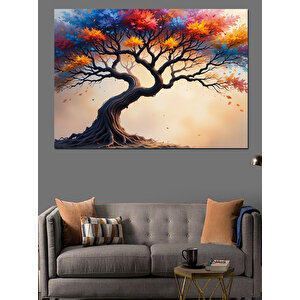 Eğilen Ağaç Sarı Yaprak Dekoratif Kanvas - Mdf Ahşap Tablo