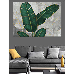 Tropik Yaprak Deseni Dekoratif Kanvas - Mdf Ahşap Tablo