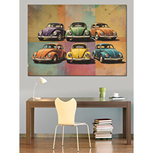 Retro Renkli Vosvos Arabalar Dekoratif Kanvas - Mdf Ahşap Tablo