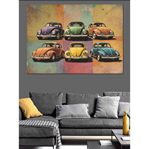 Retro Renkli Vosvos Arabalar Dekoratif Kanvas - Mdf Ahşap Tablo