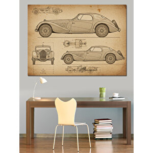 Klasik Arabaların Teknik Çizimi Dekoratif Kanvas - Mdf Ahşap Tablo 35x50 cm