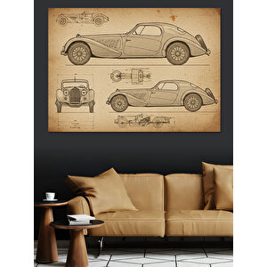 Klasik Arabaların Teknik Çizimi Dekoratif Kanvas - Mdf Ahşap Tablo 35x50 cm