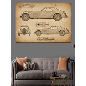 Klasik Arabaların Teknik Çizimi Dekoratif Kanvas - Mdf Ahşap Tablo