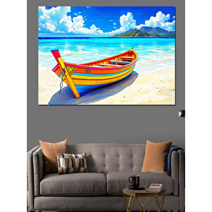 Kumda Renkli Küçük Sandal Dekoratif Kanvas - Mdf Ahşap Tablo 25x35 cm