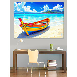 Kumda Renkli Küçük Sandal Dekoratif Kanvas - Mdf Ahşap Tablo 25x35 cm