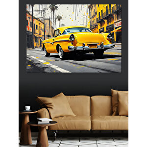 Sarı Klasik Araba Sürüşü Dekoratif Kanvas - Mdf Ahşap Tablo 35x50 cm
