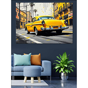 Sarı Klasik Araba Sürüşü Dekoratif Kanvas - Mdf Ahşap Tablo 35x50 cm
