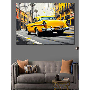 Sarı Klasik Araba Sürüşü Dekoratif Kanvas - Mdf Ahşap Tablo 35x50 cm