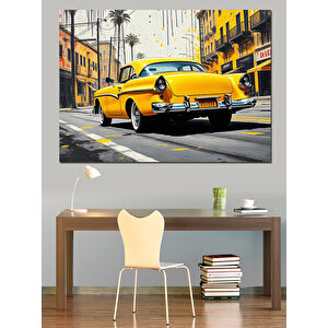 Sarı Klasik Araba Sürüşü Dekoratif Kanvas - Mdf Ahşap Tablo