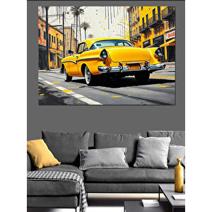 Sarı Klasik Araba Sürüşü Dekoratif Kanvas - Mdf Ahşap Tablo
