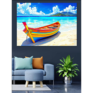 Kumda Renkli Küçük Sandal Dekoratif Kanvas - Mdf Ahşap Tablo 100x140 cm