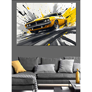 Sarı Klasik Araba Patlaması Dekoratif Kanvas - Mdf Ahşap Tablo 70x100 cm