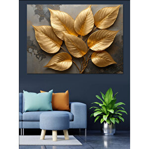 Altın Yapraklı Siyah Arka Plan Dekoratif Kanvas - Mdf Ahşap Tablo
