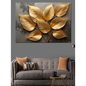 Altın Yapraklı Siyah Arka Plan Dekoratif Kanvas - Mdf Ahşap Tablo