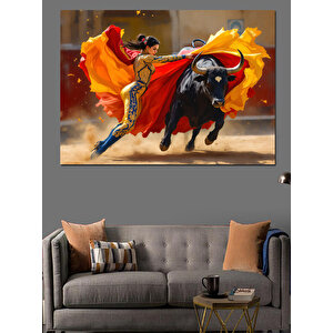 Kadın Matador Ve Boğa Dekoratif Kanvas - Mdf Ahşap Tablo