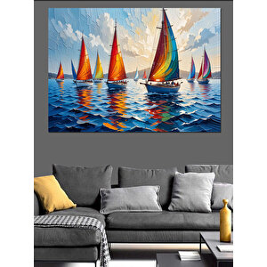 Renkli Yelkenli Tekneler Dekoratif Kanvas - Mdf Ahşap Tablo 70x100 cm
