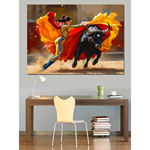 Kadın Matador Ve Boğa Dekoratif Kanvas - Mdf Ahşap Tablo 100x140 cm