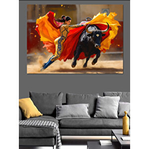 Kadın Matador Ve Boğa Dekoratif Kanvas - Mdf Ahşap Tablo 100x140 cm