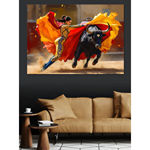Kadın Matador Ve Boğa Dekoratif Kanvas - Mdf Ahşap Tablo 100x140 cm