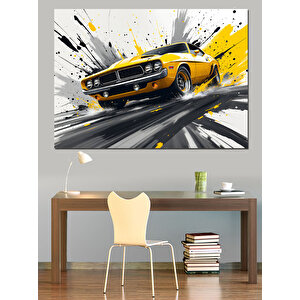 Sarı Klasik Araba Patlaması Dekoratif Kanvas - Mdf Ahşap Tablo 50x70 cm