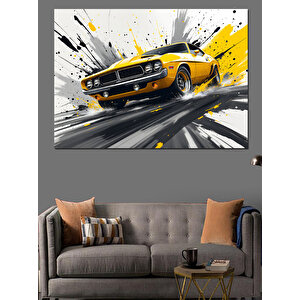 Sarı Klasik Araba Patlaması Dekoratif Kanvas - Mdf Ahşap Tablo