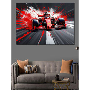 Kırmızı Yarış Arabası Patlaması Dekoratif Kanvas - Mdf Ahşap Tablo 50x70 cm