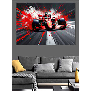 Kırmızı Yarış Arabası Patlaması Dekoratif Kanvas - Mdf Ahşap Tablo