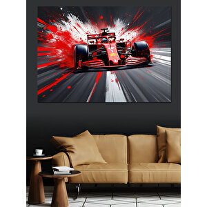 Kırmızı Yarış Arabası Patlaması Dekoratif Kanvas - Mdf Ahşap Tablo