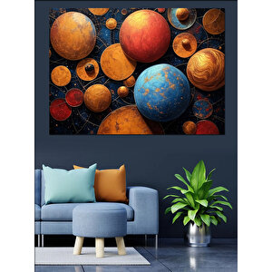 Renkli Gezegenler Dünyası Dekoratif Kanvas - Mdf Ahşap Tablo 50x70 cm