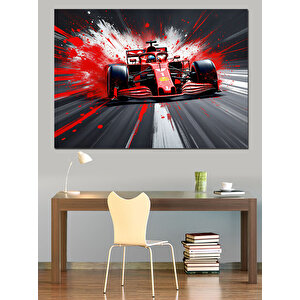 Kırmızı Yarış Arabası Patlaması Dekoratif Kanvas - Mdf Ahşap Tablo 70x100 cm