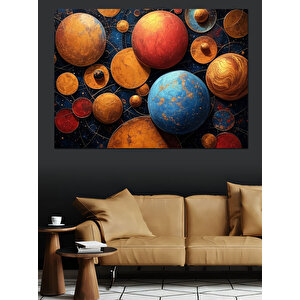 Renkli Gezegenler Dünyası Dekoratif Kanvas - Mdf Ahşap Tablo 100x140 cm