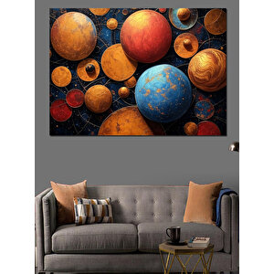 Renkli Gezegenler Dünyası Dekoratif Kanvas - Mdf Ahşap Tablo 100x140 cm