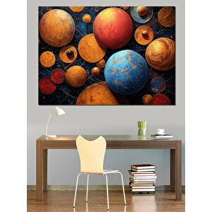 Renkli Gezegenler Dünyası Dekoratif Kanvas - Mdf Ahşap Tablo